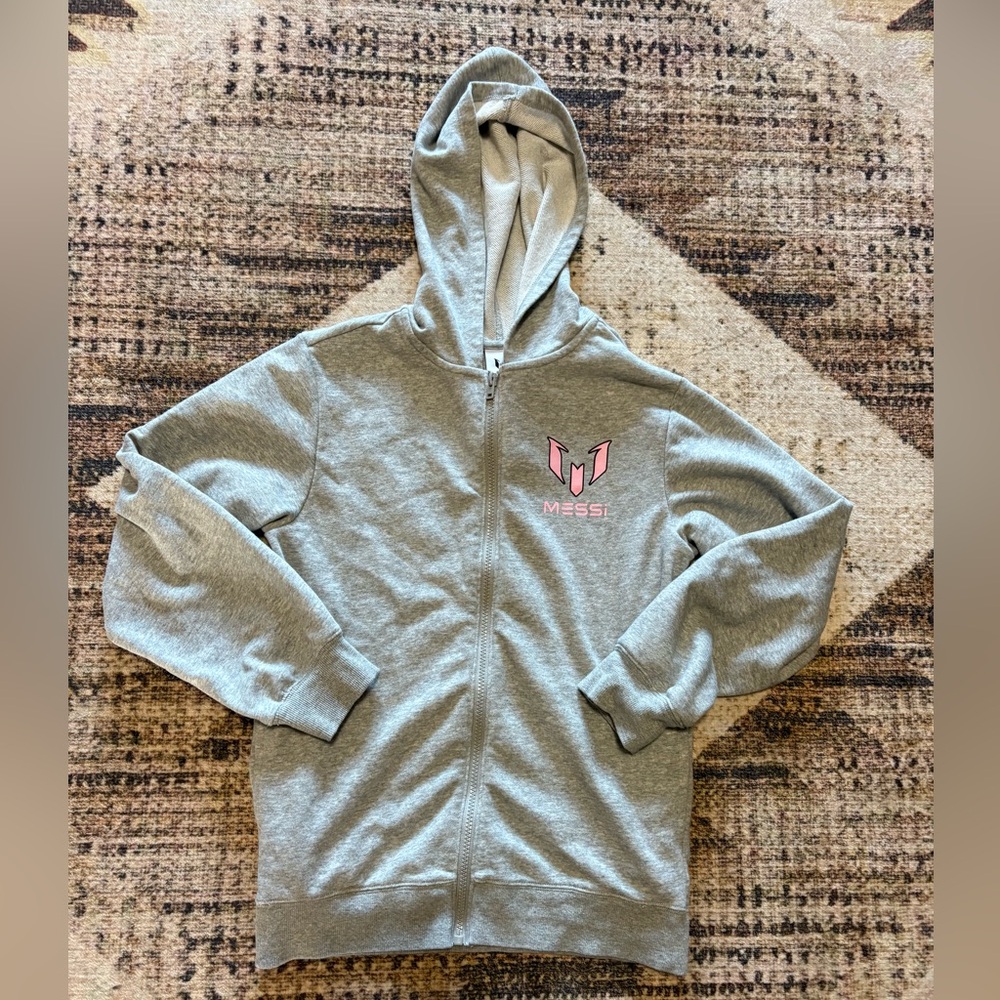 Women’s Gray/Pink Messi Zip-Up Hoodie Large